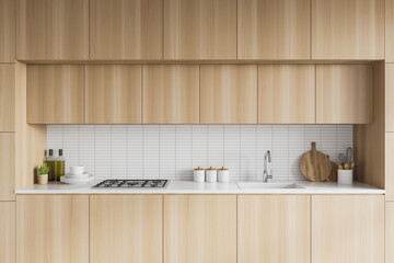 Wooden countertops in white kitchen