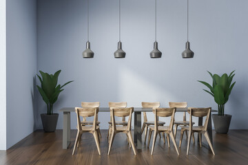 Table in blue office cafe interior