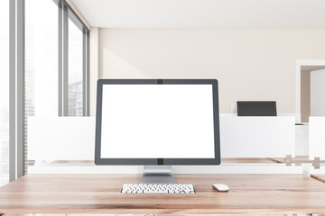 Mock up computer screen in beige office
