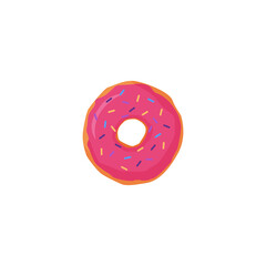 Pink donut vector illustration isolated on white. Pink donut icon in vector