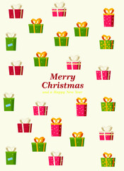 Christmas decorative gifts. Merry Christmas and a Happy New Year. Flat style vector illustration.
