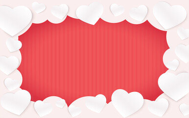 Cloud hearts shaped on pink background vector illustration