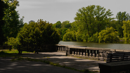 Beautiful views in the Silesian park in Chorzów. Ready for entry.