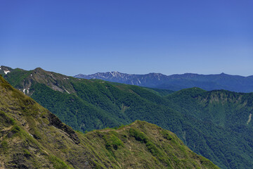 Fototapeta na wymiar 天神尾根から見た西黒尾根と平ヶ岳