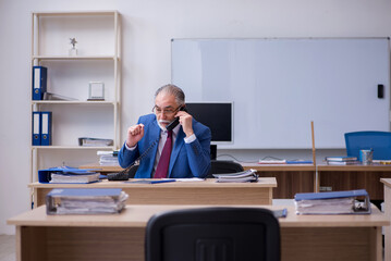 Old male boss employee working in the office