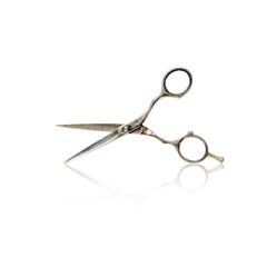 Barber scissors with reflection isolated on a white background. Beauty and fashion. I