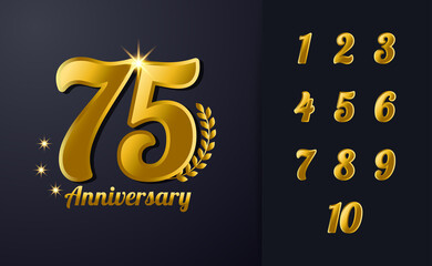Happy 75th Anniversary Background Template. For Celebration, Invitation Card, And Greeting Card Or Wedding Anniversary. With Black And Gold Colour. Vector Illustration