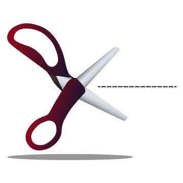 Open scissors with purple handle in flat style on white background
