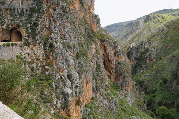 Mountain road and tunnel in the gorge,  Crete 