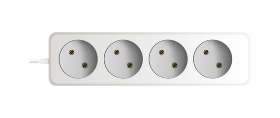 White extension cord with four sockets. Portable power socket. Realistic style Vector.