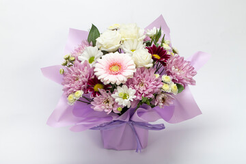 Fresh, lush bouquet of colorful flowers.
