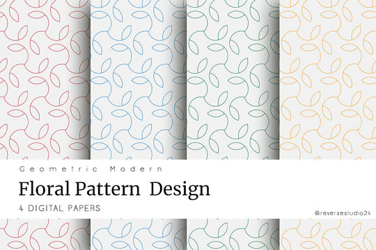 Abstract simple geometric vector seamless pattern design set with white light floral texture on a light background.