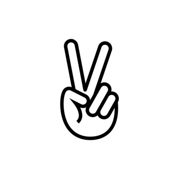 Victory gesture hand vector linear icon.