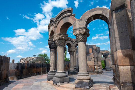 Zvartnots Cathedral in Echmiatsin, Armenia. It is part of the World Heritage Site- The Cathedral and Churches of Echmiatsin and the Archaeological Site of Zvartnots.