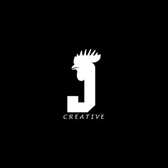 Rooster head concept simple flat J letter logo design