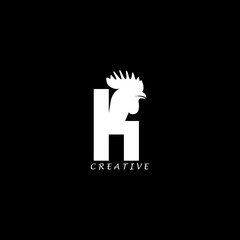 Rooster head concept simple flat K letter logo design