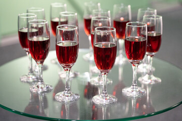 many glasses of wine on the table buffet