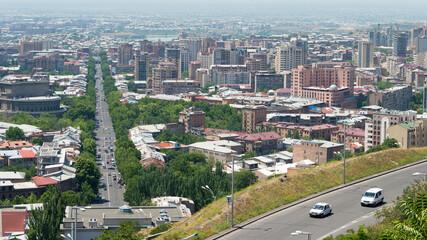Yerevan City view from Victory Park. a famous tourist spot in Yerevan, Armenia.