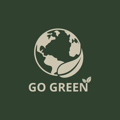 Environmental sustainability Logo, Globe with leaf icon. Vector