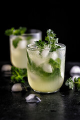 cold refreshing lemonade with ice and mint to quench your thirst in summer
