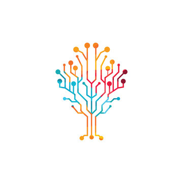Digital Tree vector logo design. Technology logo template design vector.