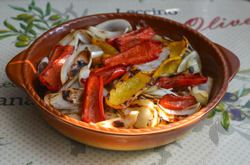 Grilled vegetables onions and bell peppers