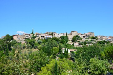Fototapeta na wymiar Grambois medieval village in Provence-Alpes-Côte d’Azur on lavender route, blue sky background