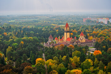Leipzig, Panorama. Beautiful autumn day, top view on the city from Voelkerschlachtdenkmal.