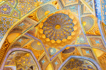 Ceiling of Ak-Saray Mausoleum. a famous historic site in Samarkand, Uzbekistan.