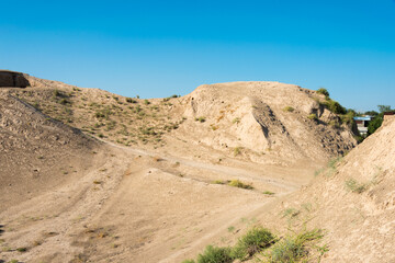 Remains of Ancient city of Afrasiyab (500 BC - 1220 AD) in Samarkand, Uzbekistan. It is part of the Samarkand - Crossroad of Cultures World Heritage Site.
