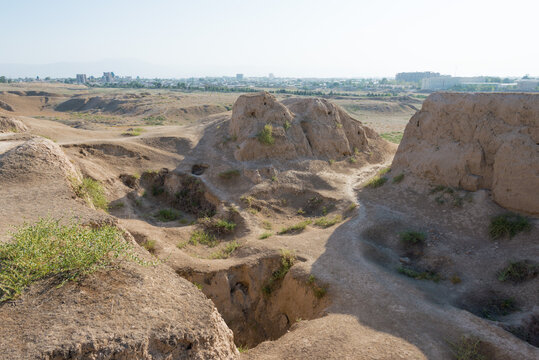 Remains of Ancient city of Afrasiyab (500 BC - 1220 AD) in Samarkand, Uzbekistan. It is part of the Samarkand - Crossroad of Cultures World Heritage Site.