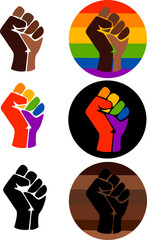 Symbol of the LGBT community, a fist in a rainbow circle. Symbols of the movement for freedom of black people. Black lives matter. Movement for freedom and equality. Flat vector illustration.