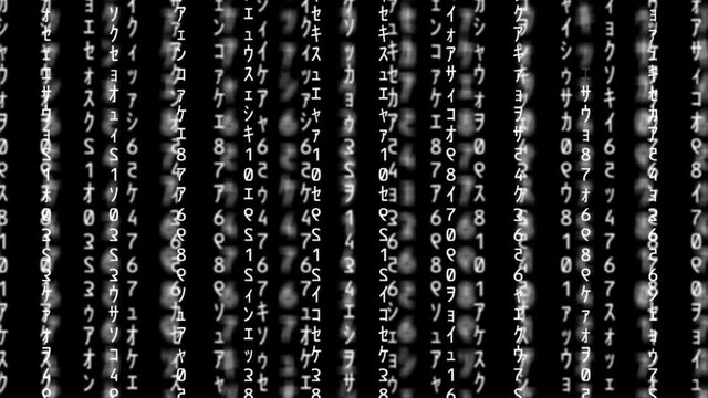Matrix Grid, Matrix intro, Falling binary white numbers and letters representing computer code