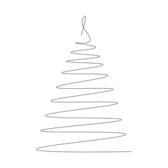 Christmas tree silhouette line drawing, vector illustration