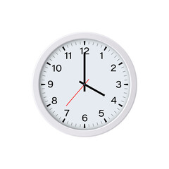 White round wall clock showing 16 o'clock, isolated. Vector illustration