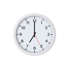 Circle white watch mockup isolated, 7 o'clock. Vector illustration