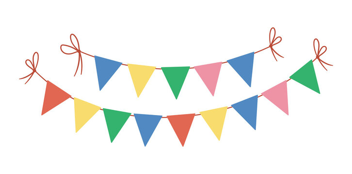Vector triangle birthday flags for holidays decoration. Cute funny hanging carnival pennants illustration for card, invitation, banner design. Bright holiday, festival or fair garland on white