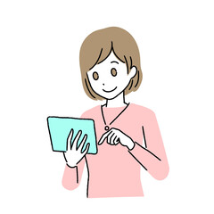 タブレットをもつ女性