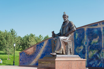 Ulugh Beg Statue at Ulugh Beg Observatory in Samarkand, Uzbekistan. It is part of the Samarkand -...
