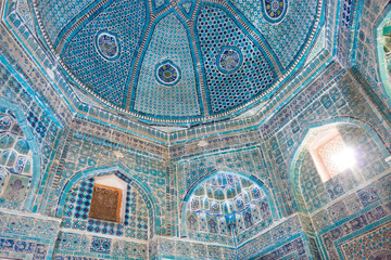 Detail of Shah-i-Zinda in Samarkand, Uzbekistan. It is part of the Samarkand - Crossroad of Cultures World Heritage Site.