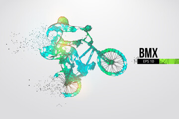 Fototapeta na wymiar Silhouette of a BMX rider. Convenient organization of eps file. Background, text and basic elements on separate layers, color can be changed in one click. Vector illustration. Thanks for watching