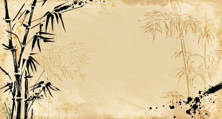 Hand painted bamboo. Horizontal vintage background canvas. - 362322128