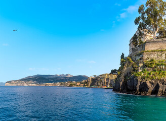 A view from the Marina Grande in Sorrento, Italy along the coastline