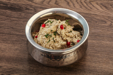 Vagan dietary cusine - mutabal with granet seeds