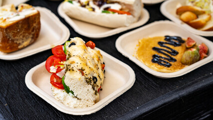 Close up of a submarine sandwich served at a food festival