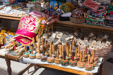 Souvenirs at Ancient city of Itchan Kala in Khiva, Uzbekistan. Itchan Kala is Unesco World Heritage Site.
