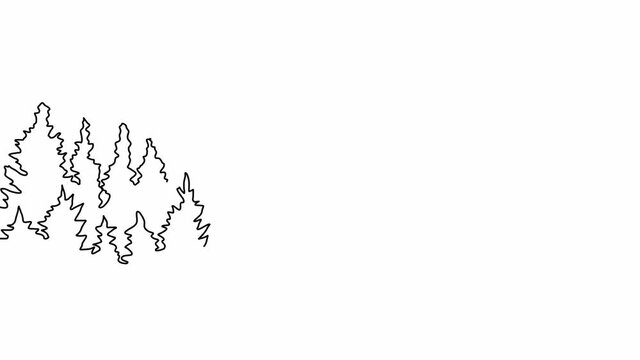 Self-drawing a simple animation of one continuous drawing of one line of Christmas trees, forests on the background