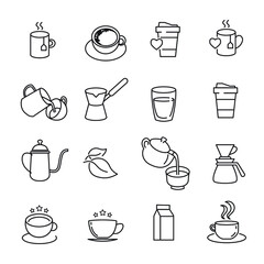 Set of Coffee and Tea Vector Line Icons
