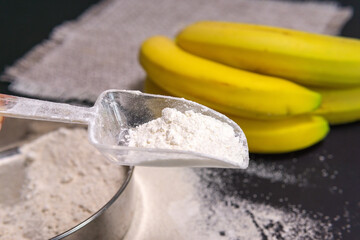 banana flour, Gluten free low carb plant flour. gluten intolerance concept.