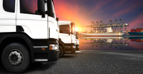 Truck Transportations import and export logistics industrial at twilight sky and Container in...